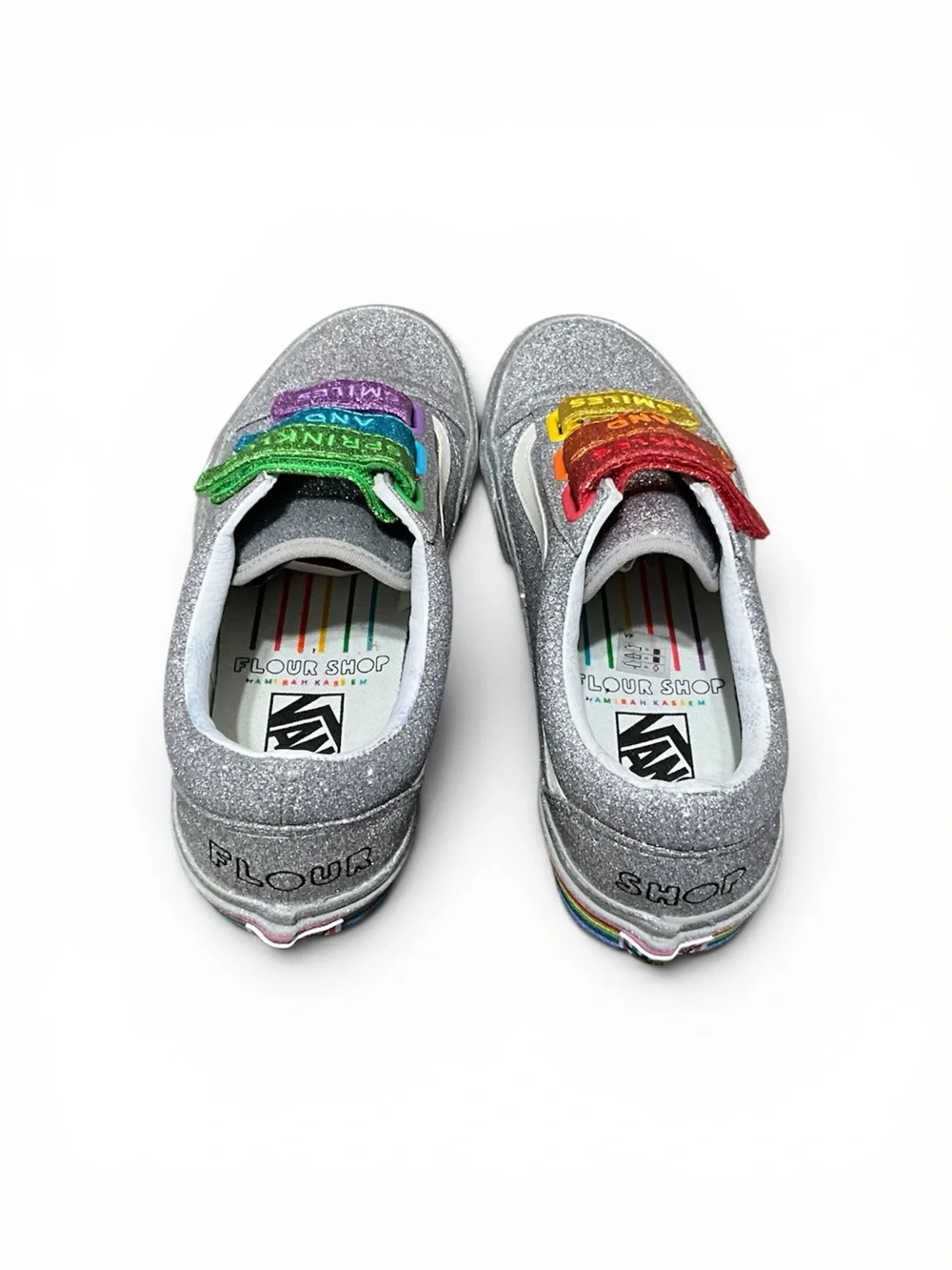 Vans Kids Glitter Low-Top Sneakers - Silver with Rainbow Stripe